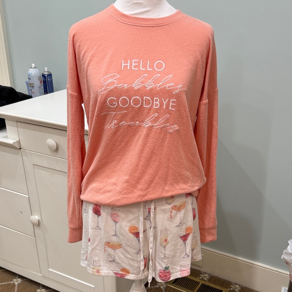 PJ Salvage Coral Long Sleeve Top and Printed Lounge Set